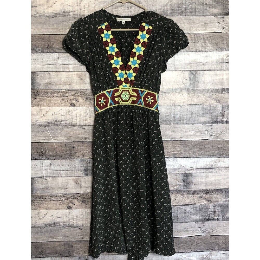 Corey Lynn Calter Anthropologie Women’s Dress Sz 4 100% Silk Aztec Embroidery